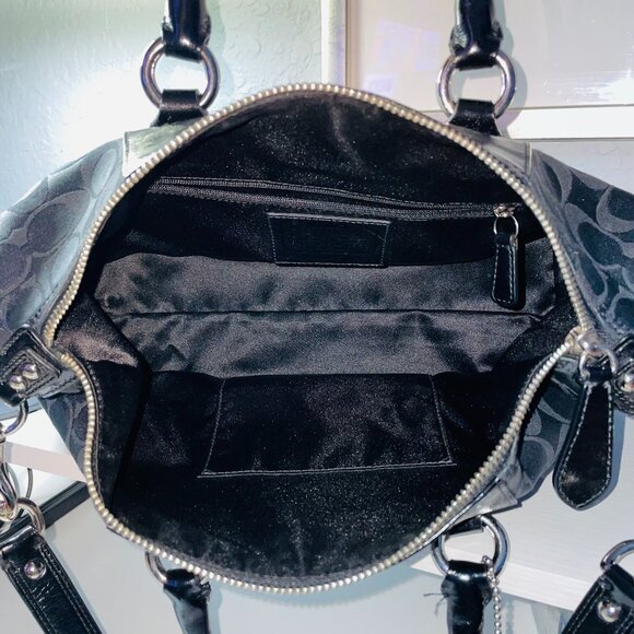 COACH Ashley Satchel Black Signature Jacquard Leather Silver Hardware - Picture 3 of 11